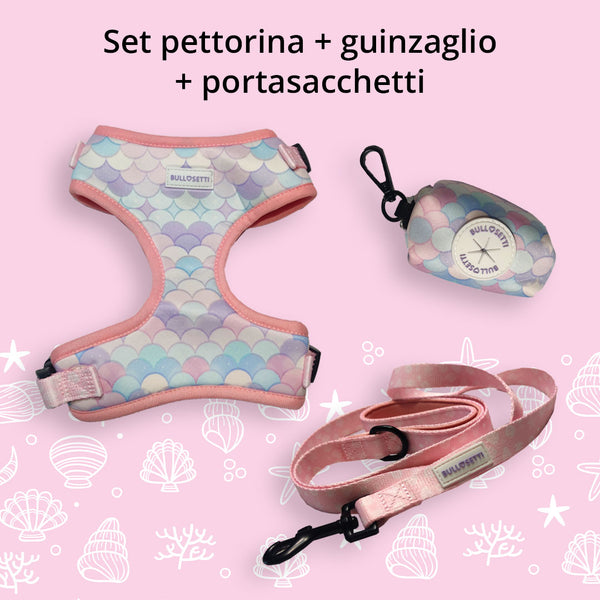 Pettorina + guinzaglio + porta sacchetti mod. Little Mermaid