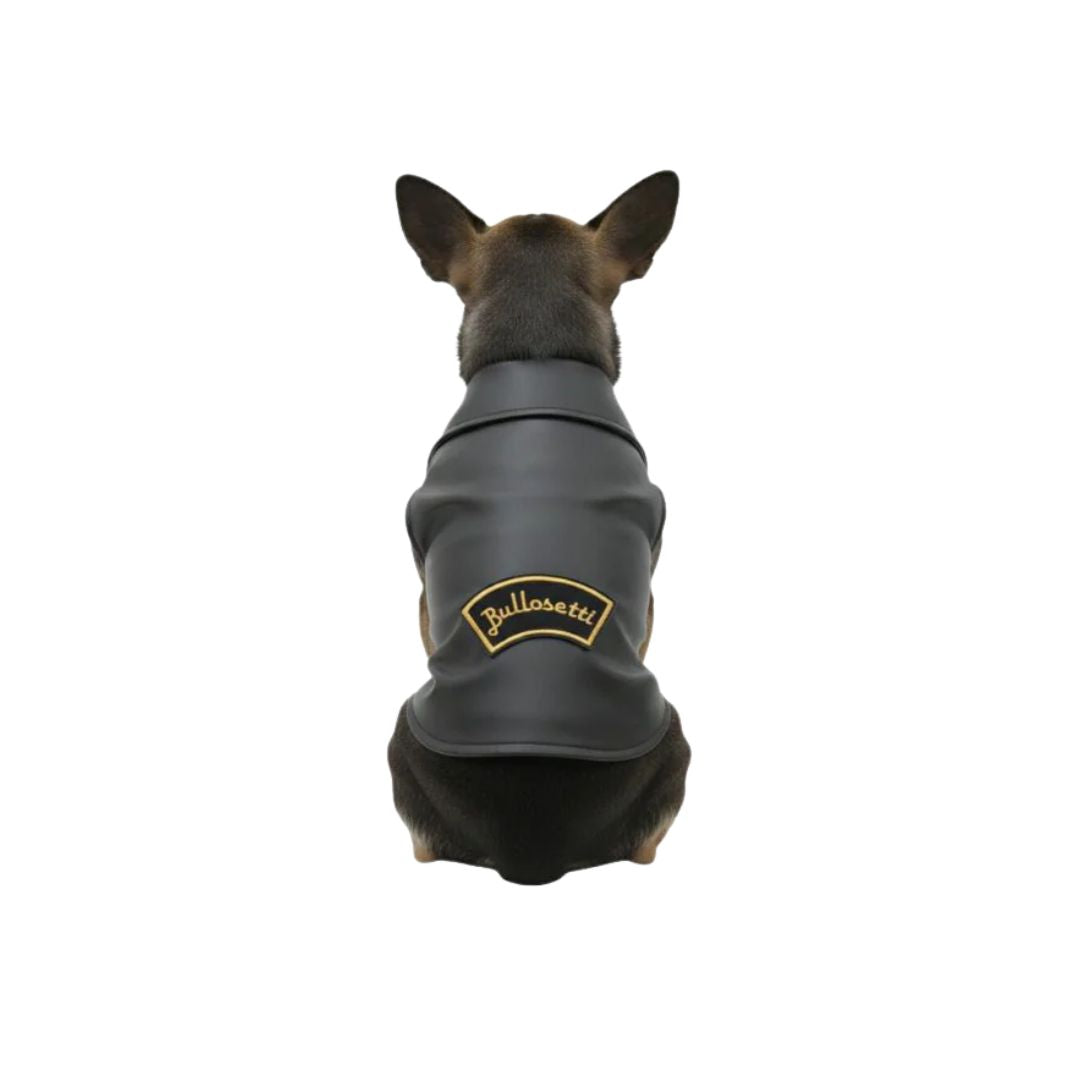 Giacca nera in ecopelle - con zip e tasche - per cani da 2 a 40kg