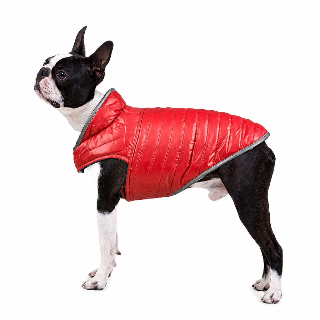 Wende-Daunenjacke in Rot und Blau für Hunde – wasserdicht – Mod.Astra