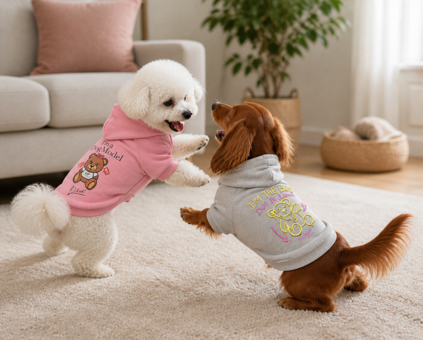 Kapuzenpullover - für Hunde - rosa - Bär - Streetwear