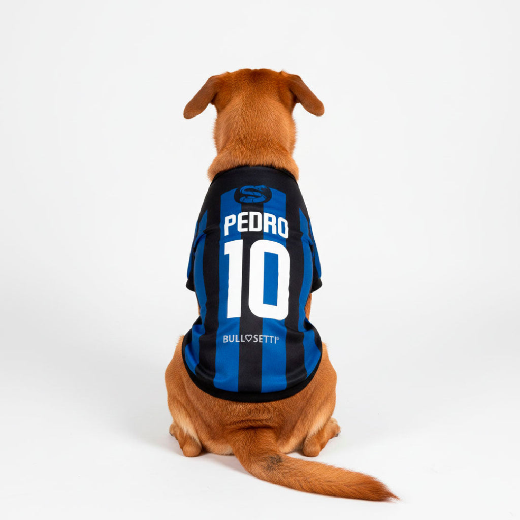 Maglietta nerazzurra personalizzata da calcio - con maniche - per cani da 2 a 40kg