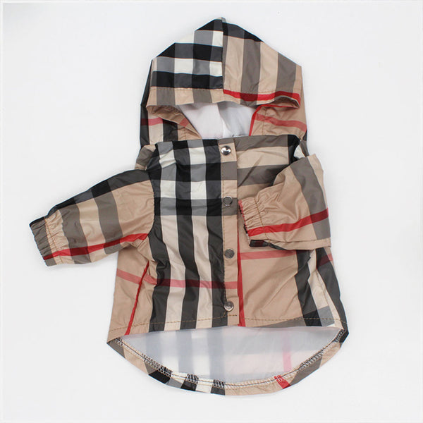 Luxury checked raincoat - beige - for dogs from 3 to 15kg