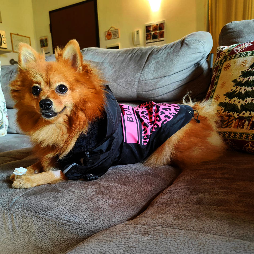 Impermeabile maculato Bullosetti - con maniche e cappuccio - nero e rosa