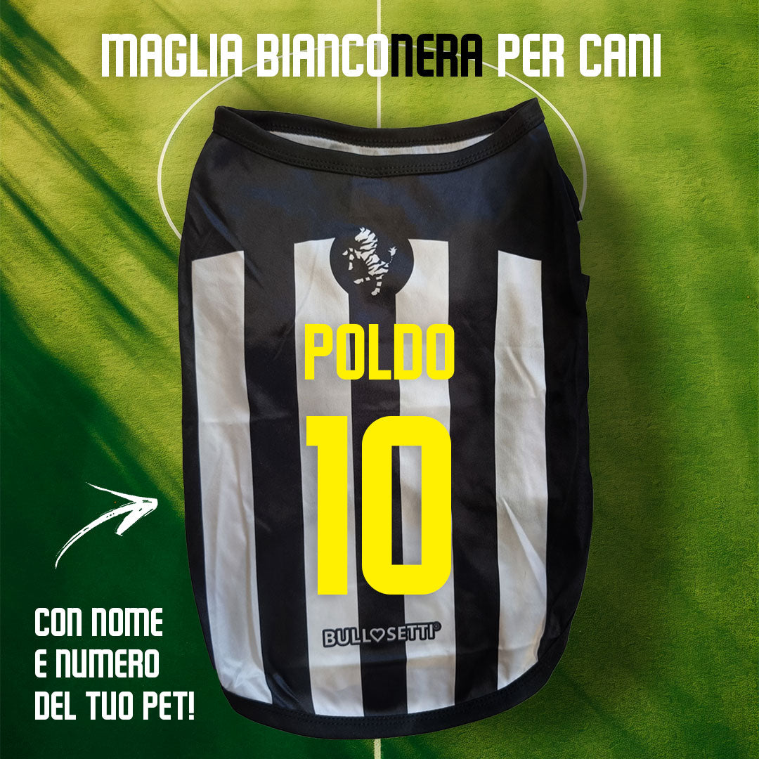 Maglietta bianconera personalizzata da calcio - con maniche - per cani da 2 a 40kg