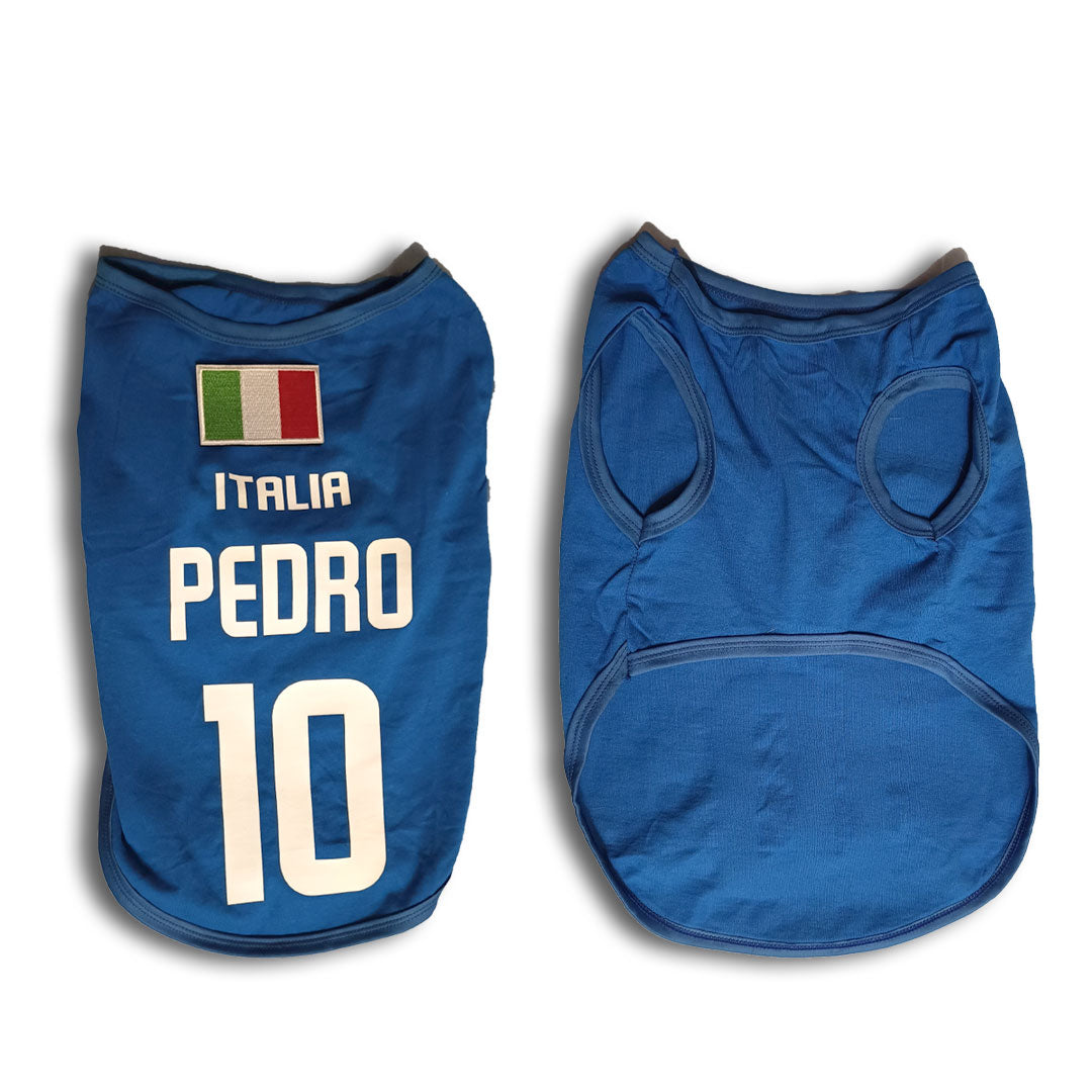 Maglietta per cani Italia -  personalizzata con nome e numero - calcio