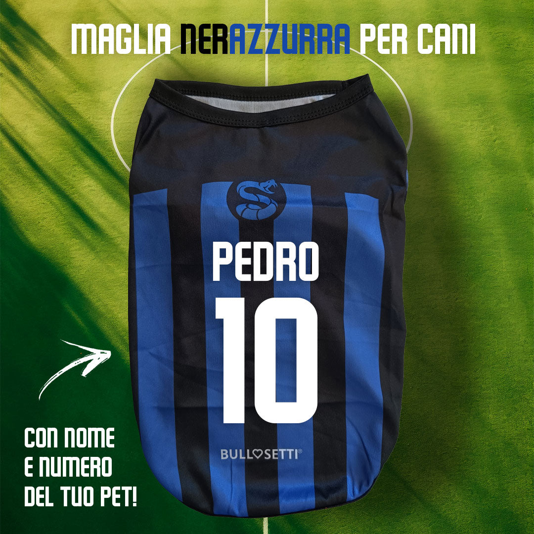 Maglietta nerazzurra personalizzata da calcio - con maniche - per cani da 2 a 40kg