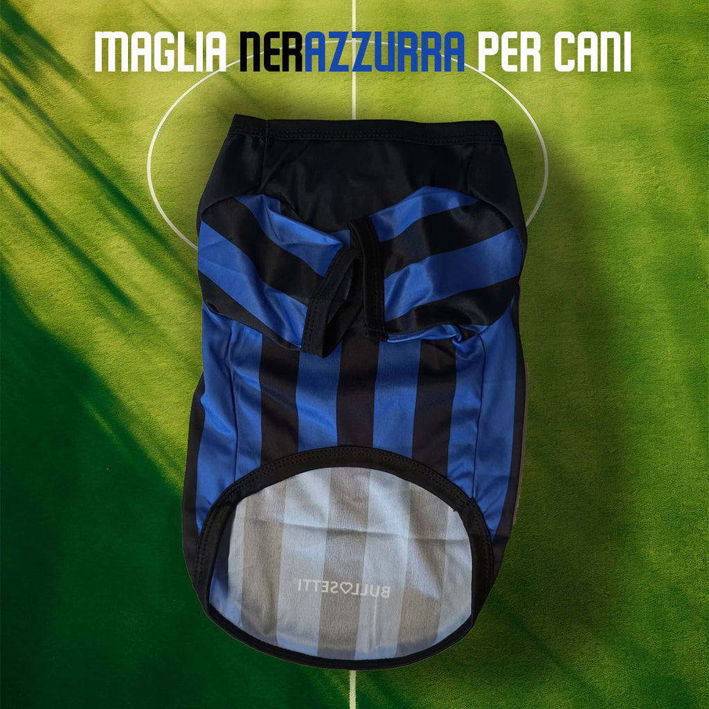 Maglietta nerazzurra personalizzata da calcio - con maniche - per cani da 2 a 40kg