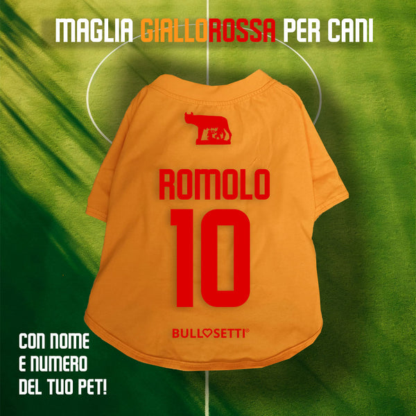 Maglia giallorossa personalizzata da calcio - con maniche - per cani da 4 a 40kg