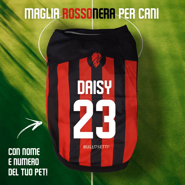 Maglia rossonera personalizzata da calcio - con maniche - per cani da 2 a 40kg