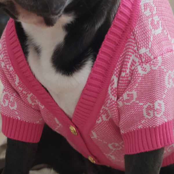 Elegant cardigan for dogs - pink and white - luxury