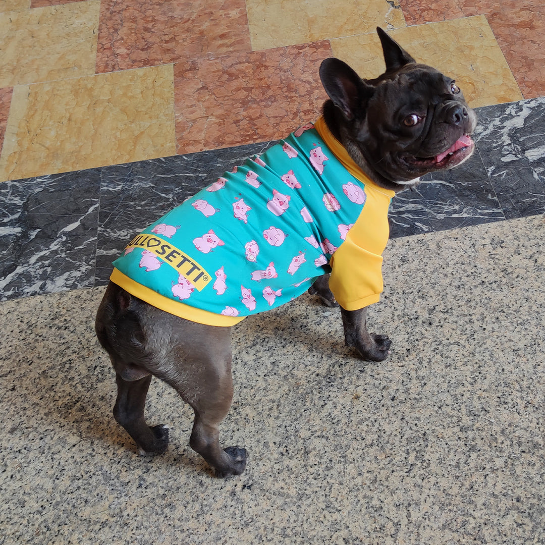 Felpa con zip Bullosetti - texture maialini - arancione e verde