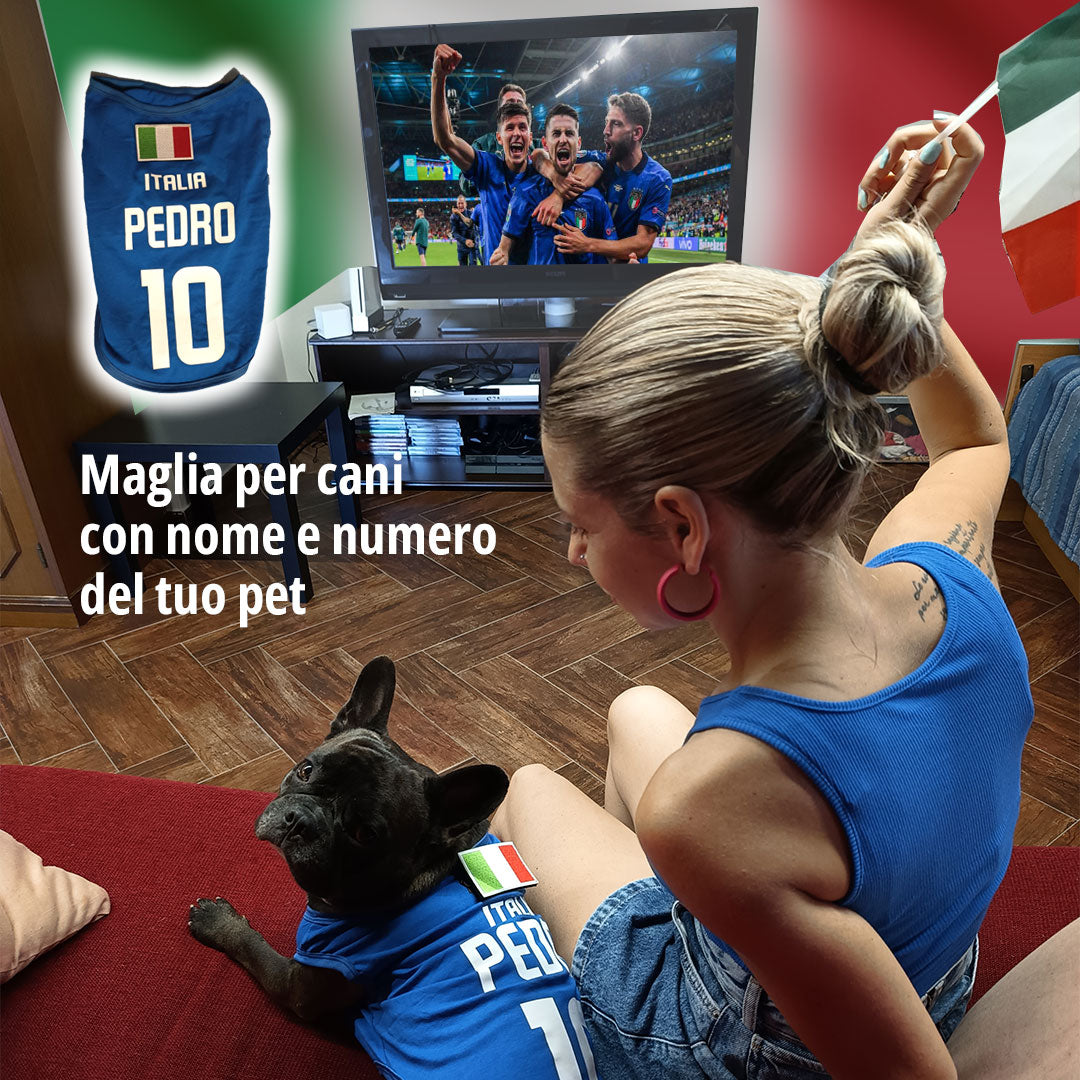 Maglietta per cani Italia -  personalizzata con nome e numero - calcio