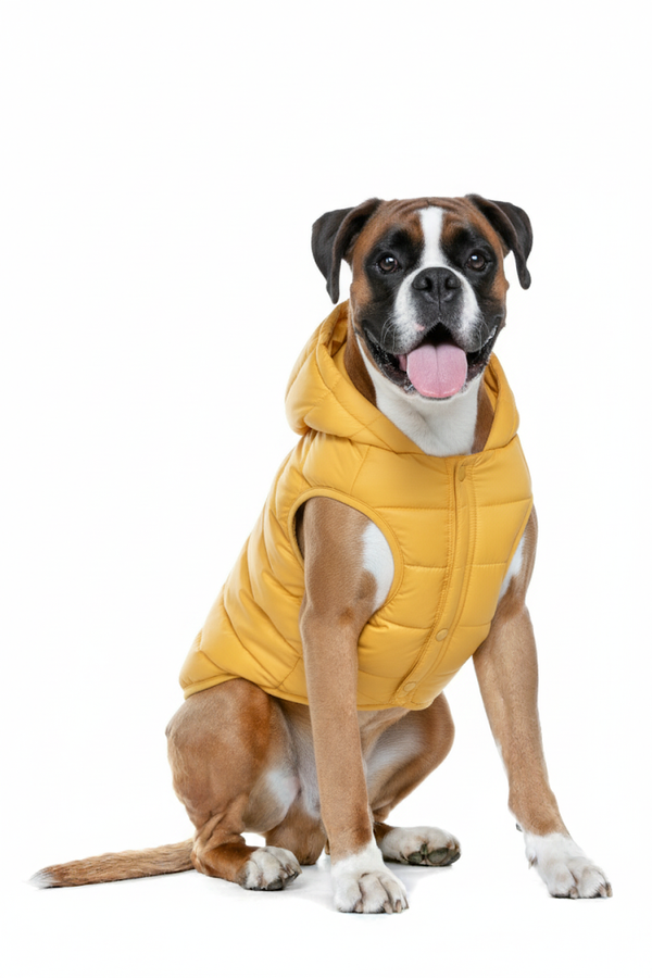 Caldo smanicato con cappuccio - mod.Casius - ecosostenibile - ocra