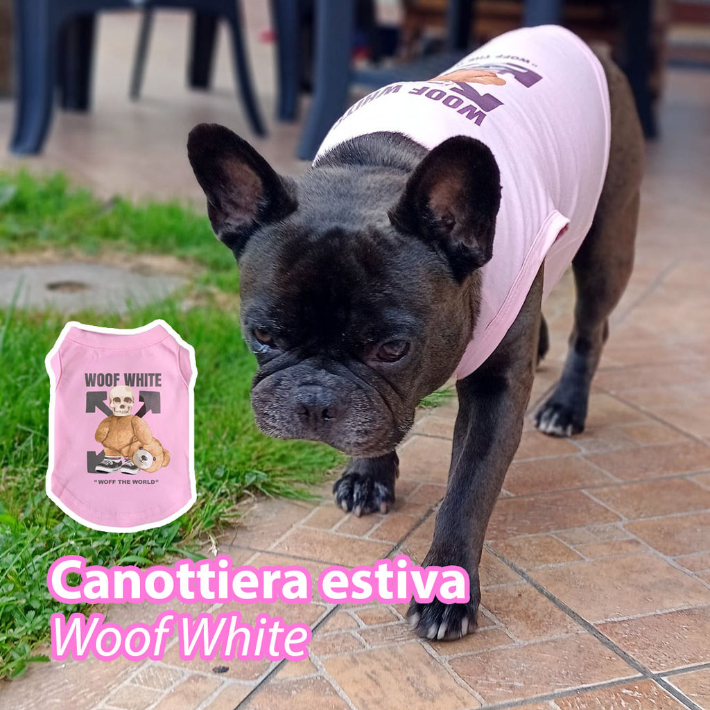 Canottiera estiva per cani - da 4 a 15kg - rosa - Woof White