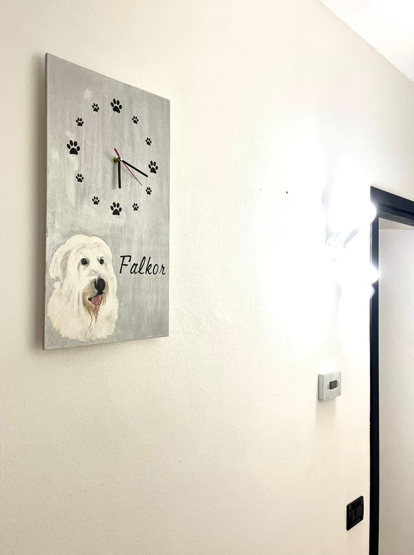 Orologio da parete - misura 30x50 cm - personalizzato con nome e ritratto del tuo pet