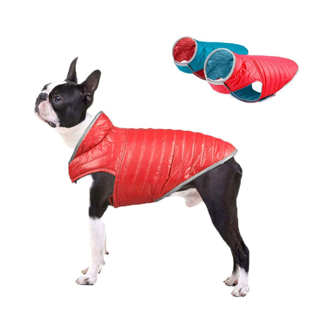 Piumino reversibile rosso e azzurro per cani - impermeabile - mod.Astra