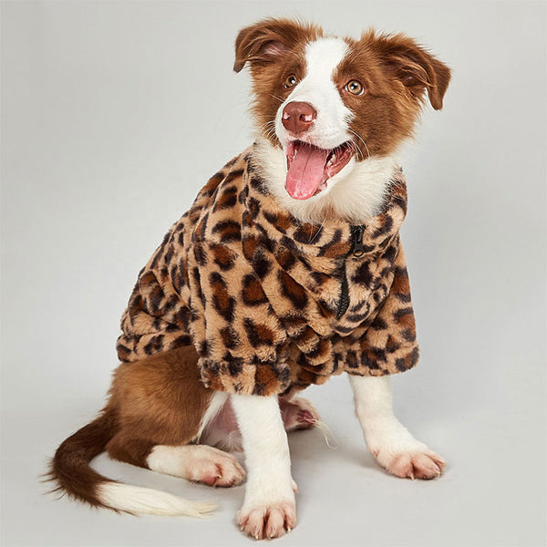 Leopard plush dog sweatshirt - faux fur