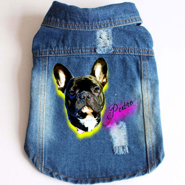 Gilet jeans - con o senza personalizzazione - per cani da 2 a 40kg
