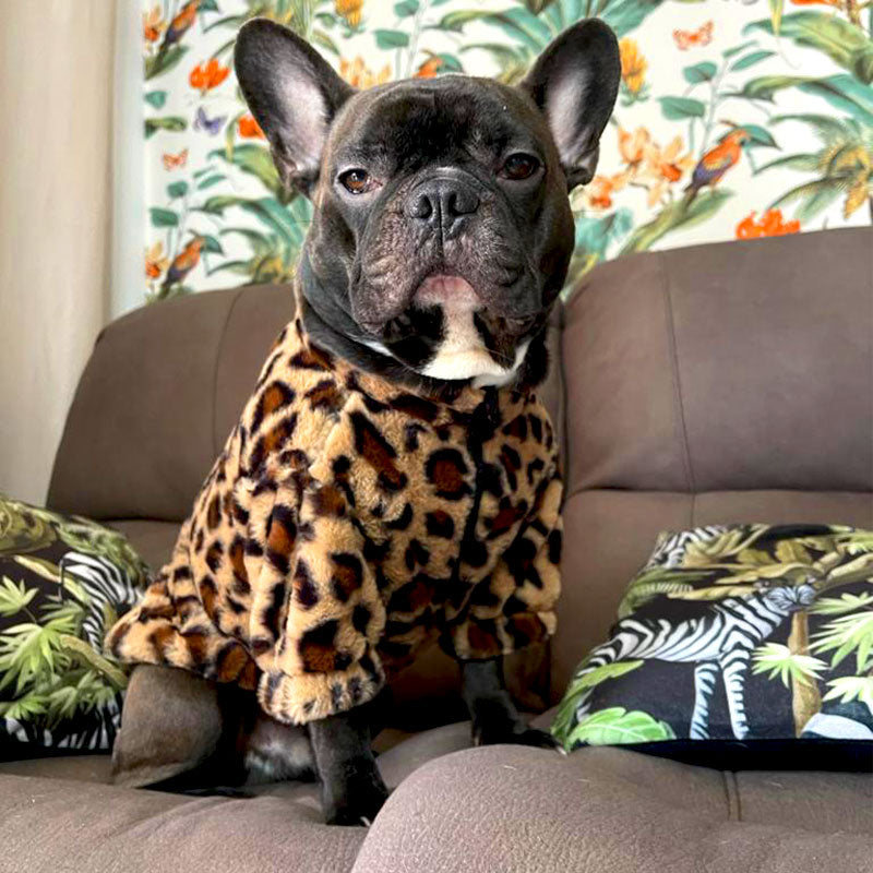 Leoparden-Plüsch-Hunde-Sweatshirt – Kunstfell