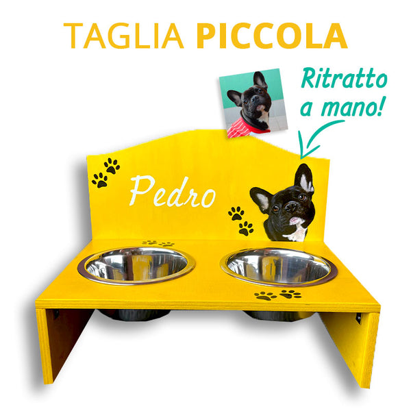 Napfhalter mit dem Namen und Porträt Ihres Hundes – hergestellt in Italien